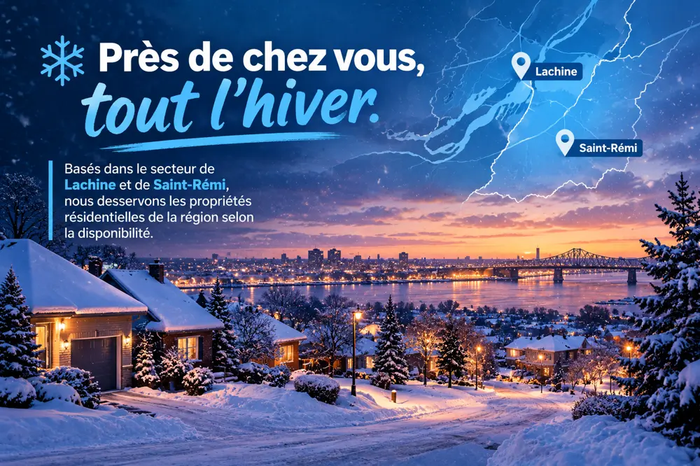 Près de chez vous, tout l’hiver : secteurs de Lachine et de Saint-Rémi, propriétés résidentielles desservies selon la disponibilité.